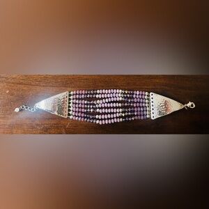 Shiny Silver Purple Beaded Stretch Bracelet with Natural Curve adjustable clasp